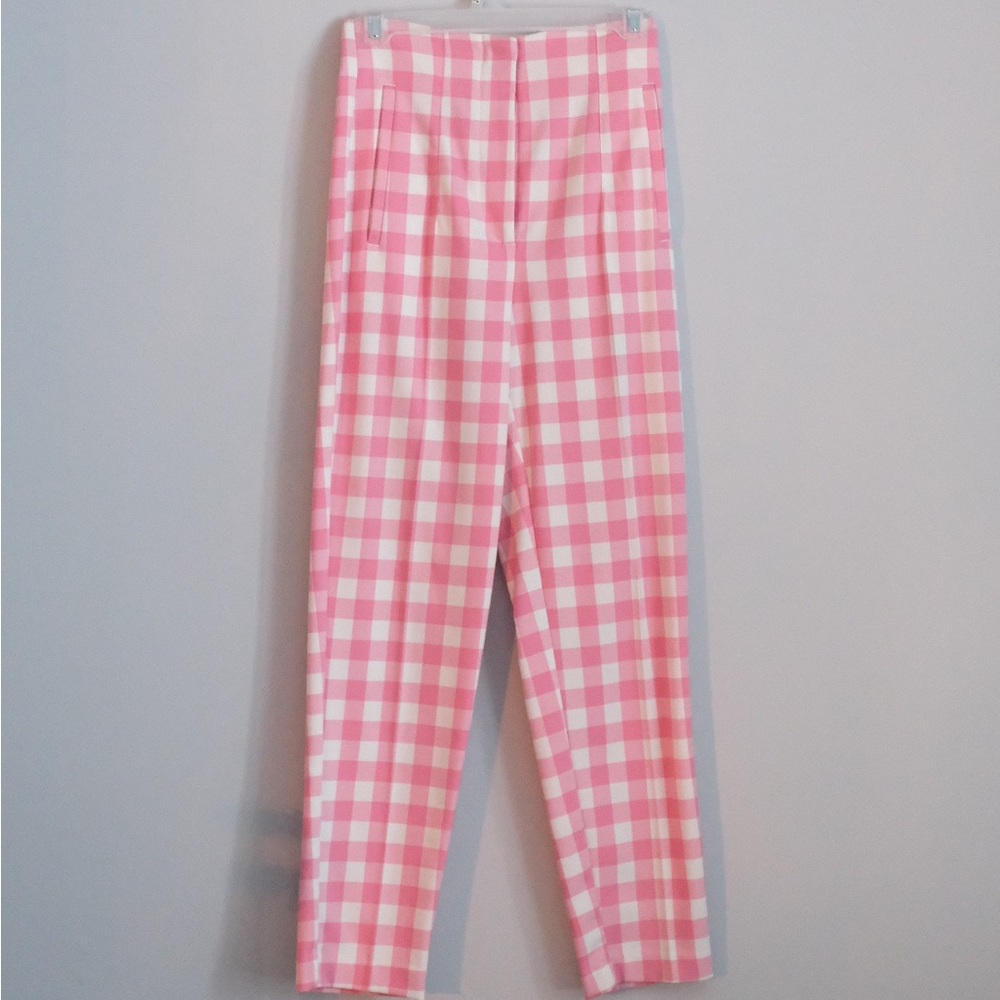 Zara pink and white check dress pants NWOT